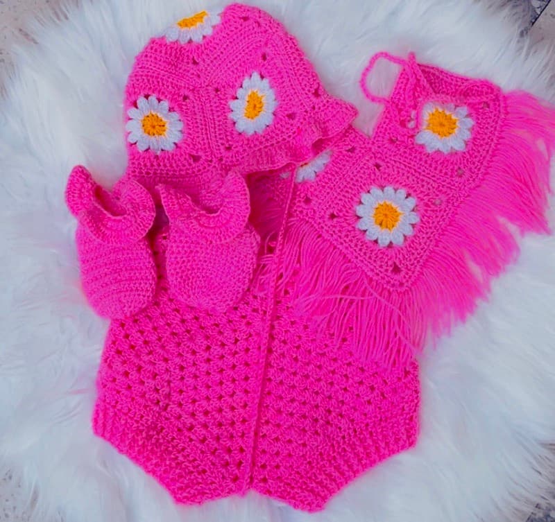 crochet 4 pieces for 3 months to 1 year baby outfit