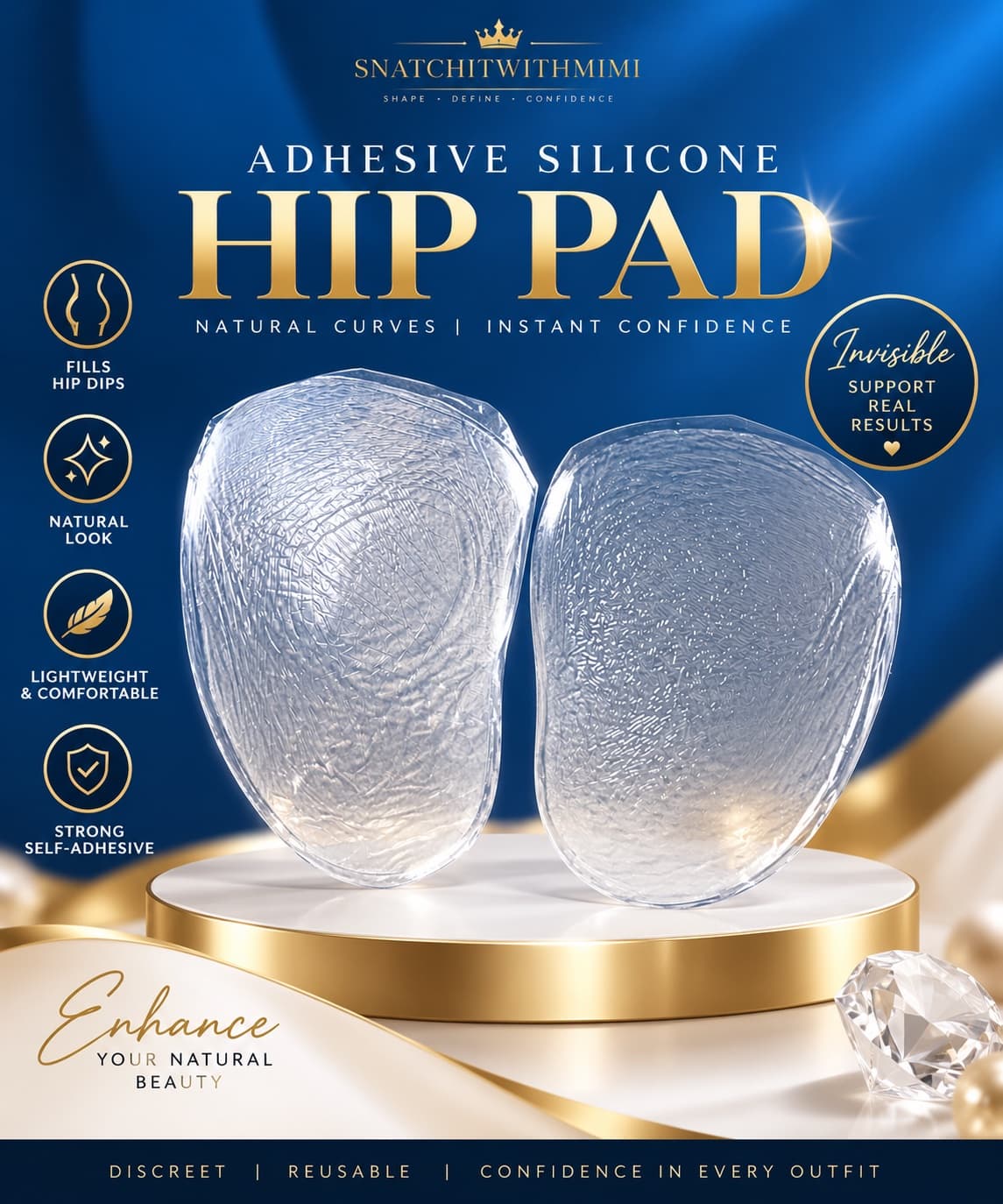 SHORT SILICONE HIP PAD (TRANSPARENT)