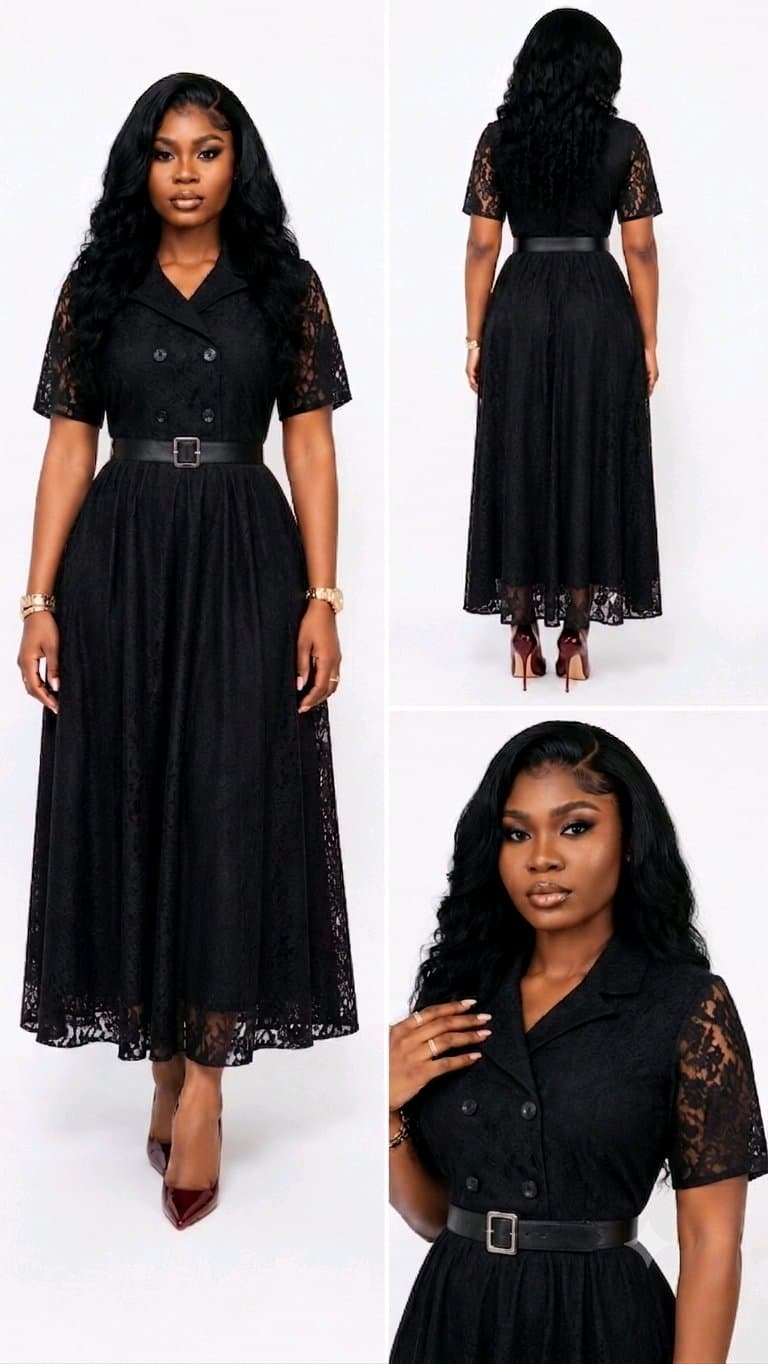 black lace midi dress