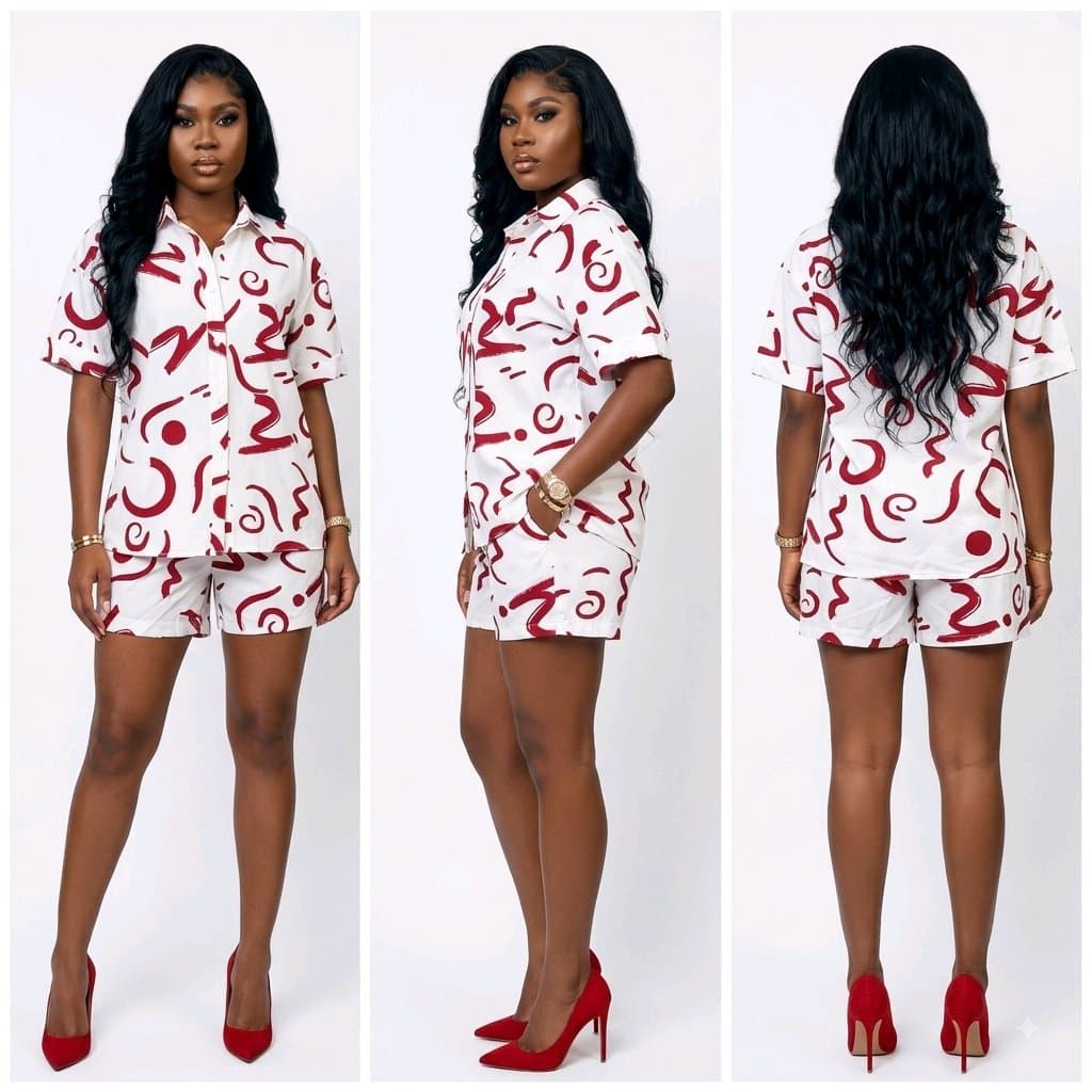 Abstract Print Short-Sleeve Two-Piece Set