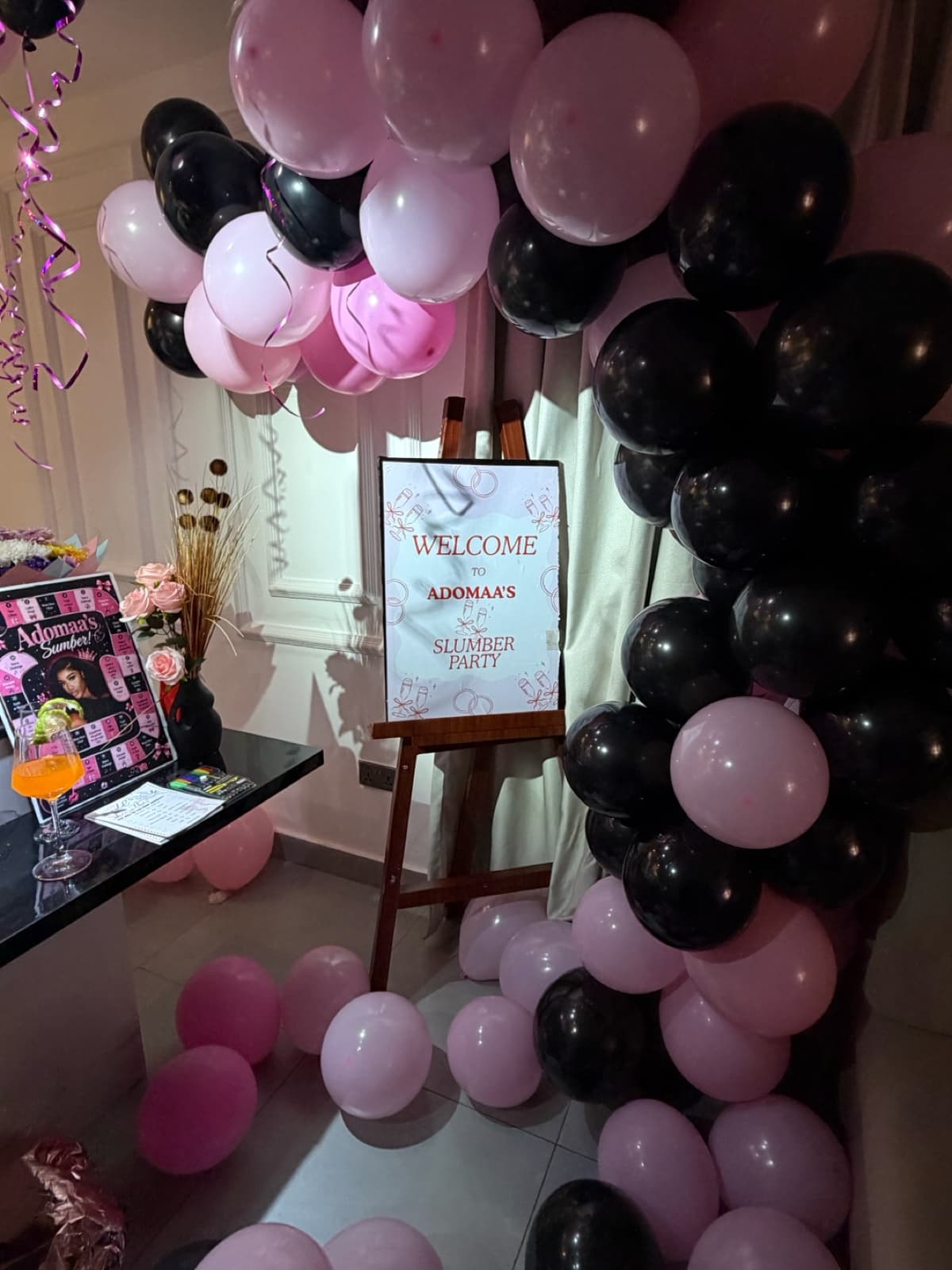 Customized Balloon decor and food table setup