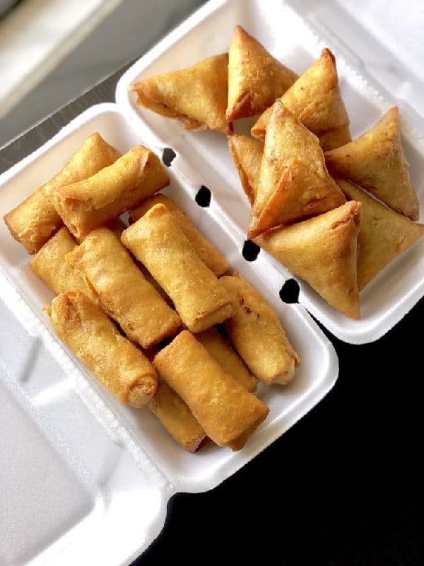 spring rolls and samosa