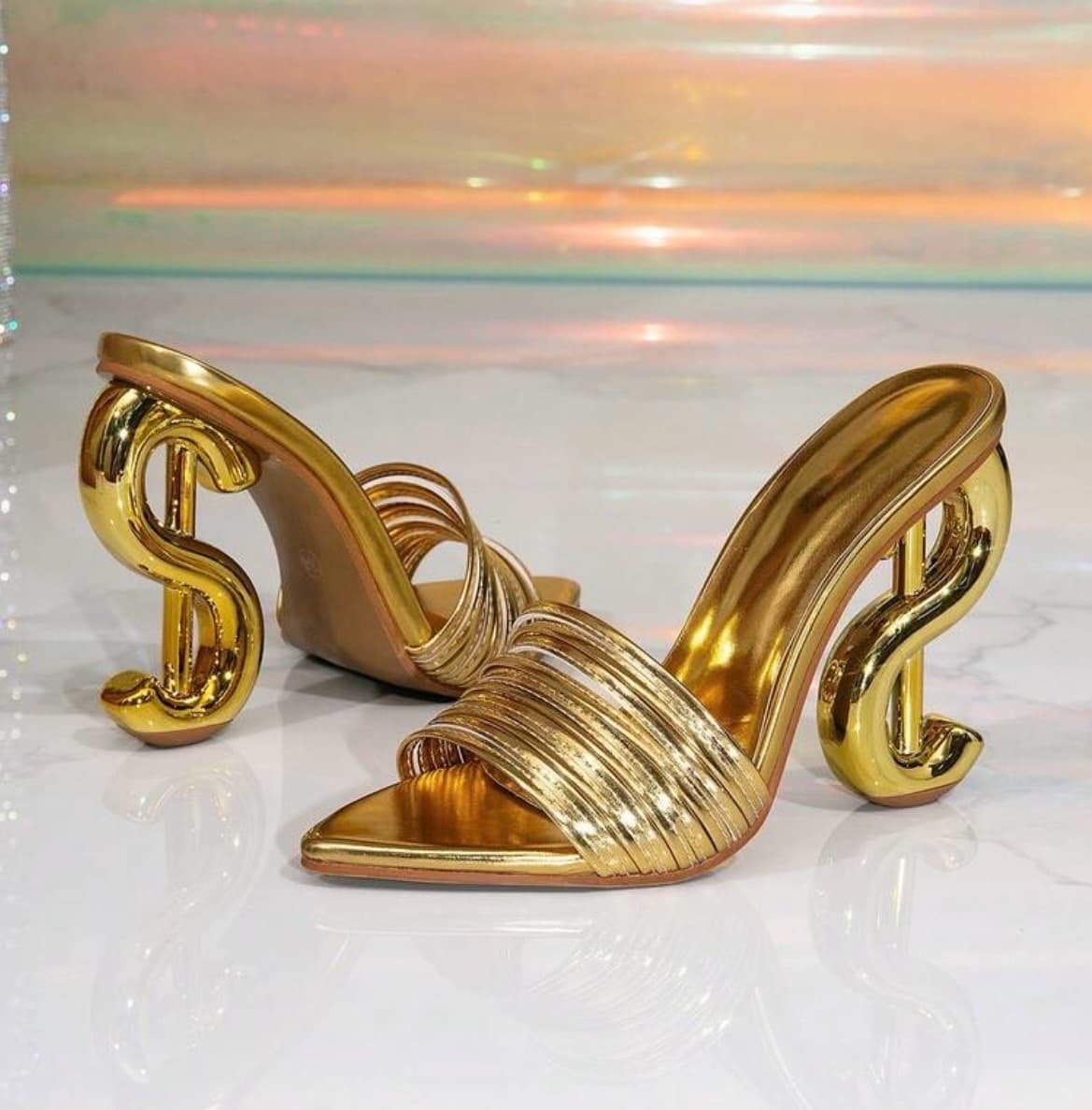 Gold Pyramid Pointed Toe Heel