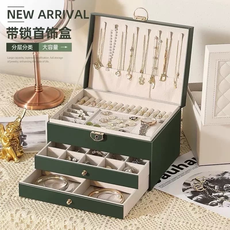 Luxury 3-Tier Jewelry Storage Box with Drawers