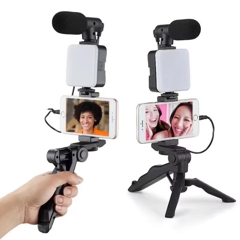 3-in-1 Vlogging kit -Tripod+LED light+Microphone